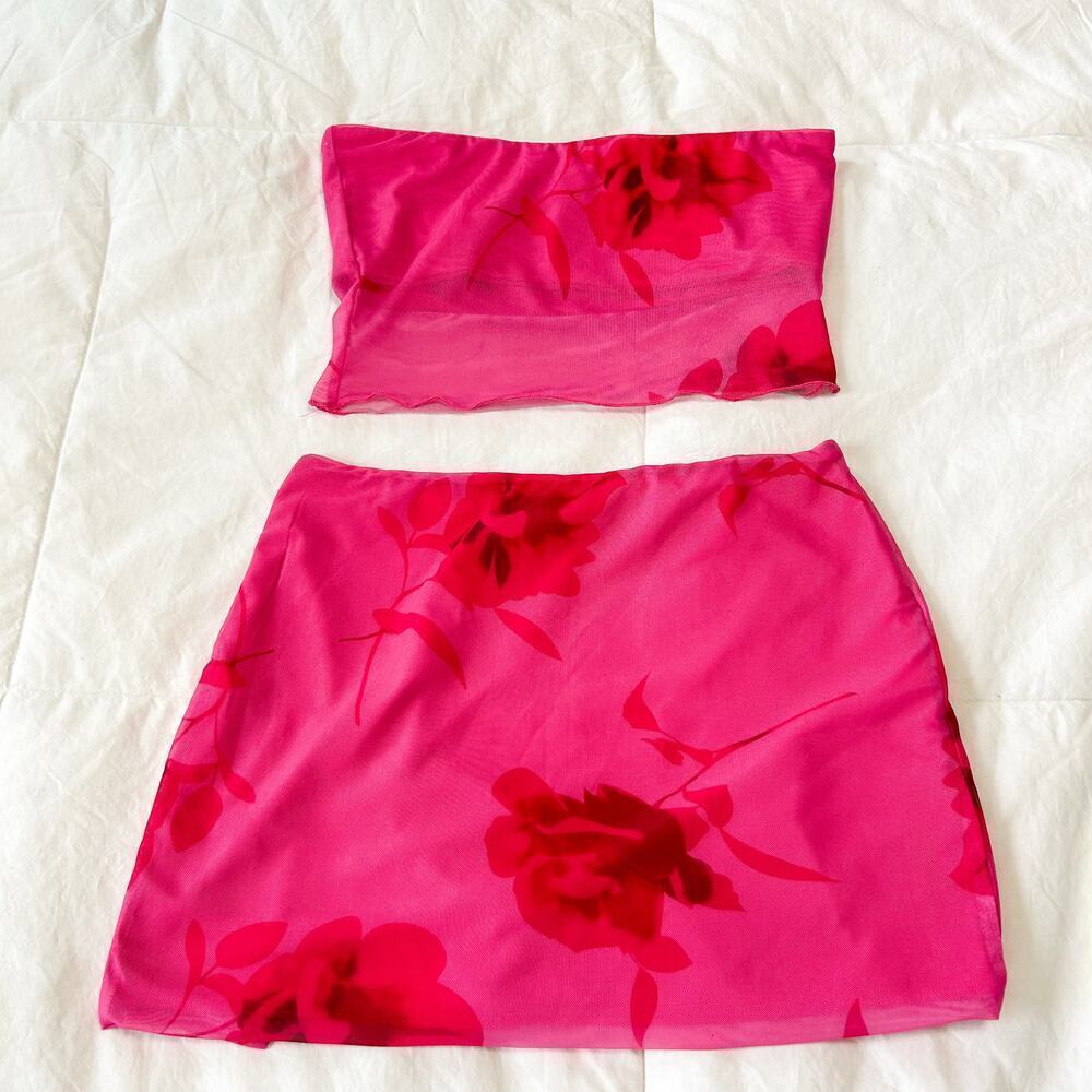 Princess Polly Corella Pink Floral Two Piece Set Skirt & Crop Top Size 4 - Picture 4 of 7